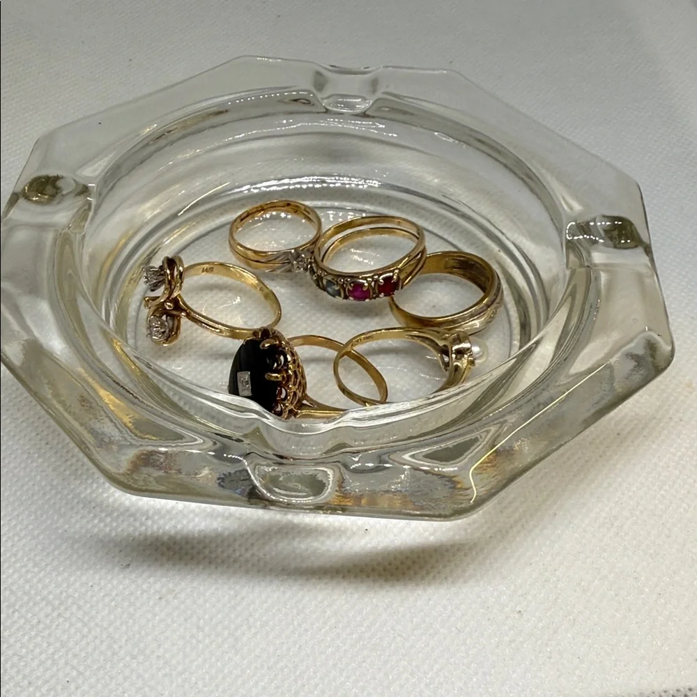 Vintage Ashtray Octagonal Clear Glass 4.5 IN Diameter Mid Century Modern